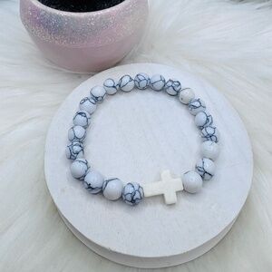 White Beaded Cross Bracelet for girls , teens and or small wrist adults